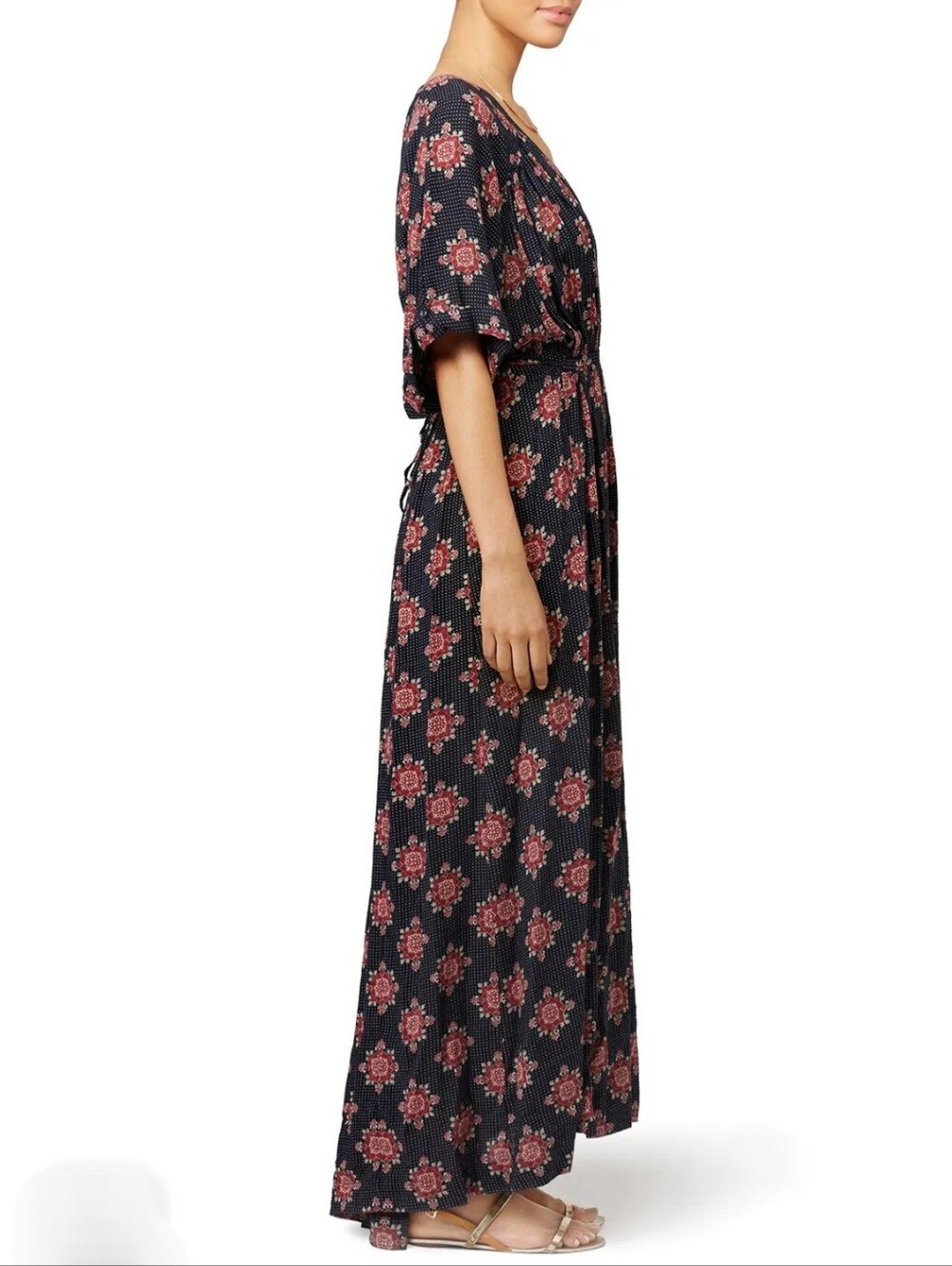 Free People Oasis Maxi Dress Boho V-Neck Short Kimono Sleeve Pockets Festival S - Picture 2 of 10
